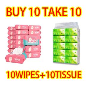 20 PCS baby wipes and tissue Combo Unscented baby wipes 10 packs 80 sheets tissue wipes Facial paper