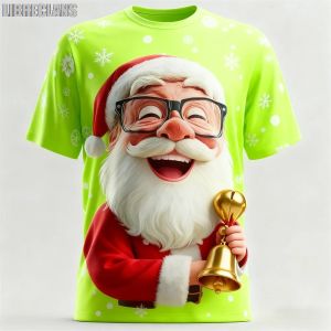[Local Stock] VCC Fun Santa Claus 3D Print Harajuku Sporty Men T-shirt Casual Loose Street Christmas Party Cartoon Cute Short-sleeve Clothing Top
