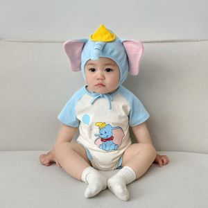 Baby Romper Short Sleeves Elephant Romper with Hat Summer Baby Cartoon Jumpsuit