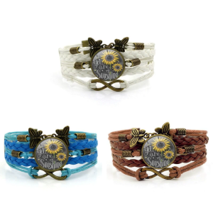 Multi-Layer Sunflower Leather Bracelets for Womens Present You Are My Sunshine Wristbands for Teen Girls Mom Birthday