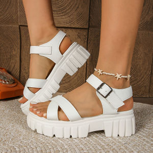 Free Shipping Plus-Size 2026 New Casual Platform Sandals For Women Versatile One-Strap Open-Toe Roman Sandals