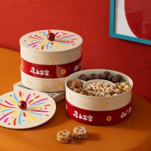 DUENDE Round Multi-Layer Fruit Plate Sealed Plastic Dried Fruit Serving Tray Light Luxury Large Capacity Divided Candy Dessert Dish for Home