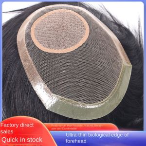 60 Net Spin Forehead Biological Edge Durable Men Toupee Breathable Male Wigs 100% Human Hair Systems Natural Wig 6" Hair Invisible Hairline Replacement Natural Looking Straight