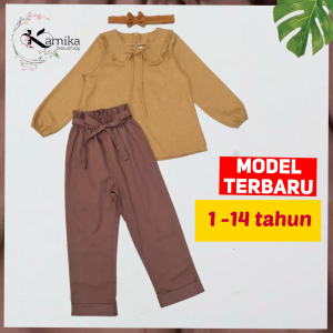 stelan anak perempuan ala korea 1-14 tahun  blus dan celana kulot bahan katun import