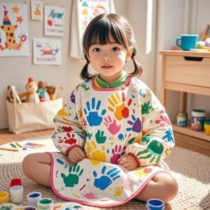 CHLOCH Tay áo dài Tạp dề vẽ tranh cho trẻ em Polyester Chống thấm nước Tạp dề nướng Quà tặng Trang phục cosplay Tạp dề nấu ăn