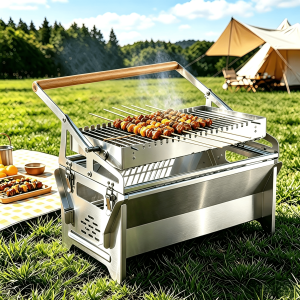 Portable Stainless Steel Charcoal BBQ Grill Foldable Outdoor Camping Barbecue Stove for Picnic Backyard