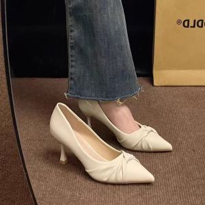 [Free Shipping] Shallow-Toe Thin-Heeled Elegant Pointed-Toe High Heels For Petite Women Fashionable And Versatile Shoes New Spring/Autumn Collection Single Shoes With Thick Soles