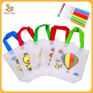 Kids DIY Goodie Bag Set with 6 Markers DIY Tote Bags for Kids Birthday or School Events| Art & Craft Goodie Bags