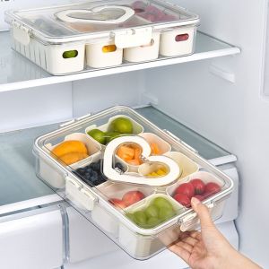 DELWINS Large Capacity 4/8 Grids Food Divided Serving Tray Plastic Sealed Snack Fruit Tray Multifunctional Reusable Food Preservation Store Box for Home