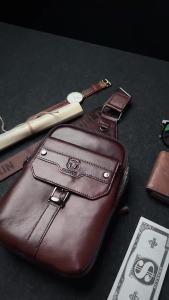 BULLCAPTAIN Mens Vintage Top-Grain Leather Sling Bag Genuine Leather Crossbody Chest Design with Dedicated Phone & Tablet Compartments Premium Feel