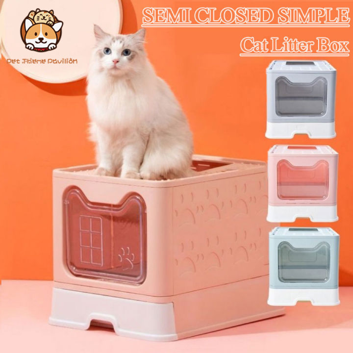Cat Litter Boxes Extra Large Capacity Foldable SemiEnclosed Cat Litter