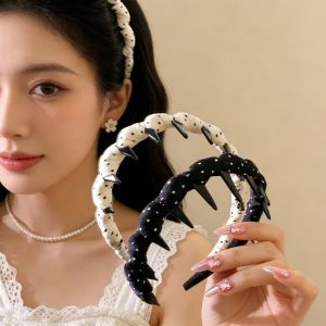 Polka Dot Ruched Padded Headband Vintage Retro Fabric Hairband Non‑slip Fashion Hair Accessories for Women Daily Wear