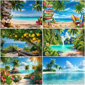 Summer Beach Background Hawaii Tropical Surfboard Palm Leaf Decoratio Banner Seaside With Palm Tree Photography Backdrop Studio2026