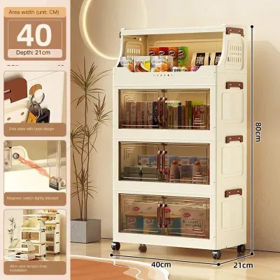【COD】40-60cm Foldable Storage Cabinet Stackable Box Almari Baju Double Magnetic Doors With Roller Wheeled Storage cabinet