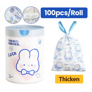 Drawstring Trash Bags Cute Cartoon Heart-Shaped Blue Rabbit Trash Bags with Drawstring Portable Thick Handheld Thickened Trash Bags