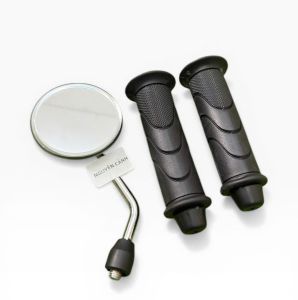 Combo kiếng tròn nhỏ inox + Bao Tay cho các dòng xe máy Chân 10li mặt kính 7cm cao 15cm