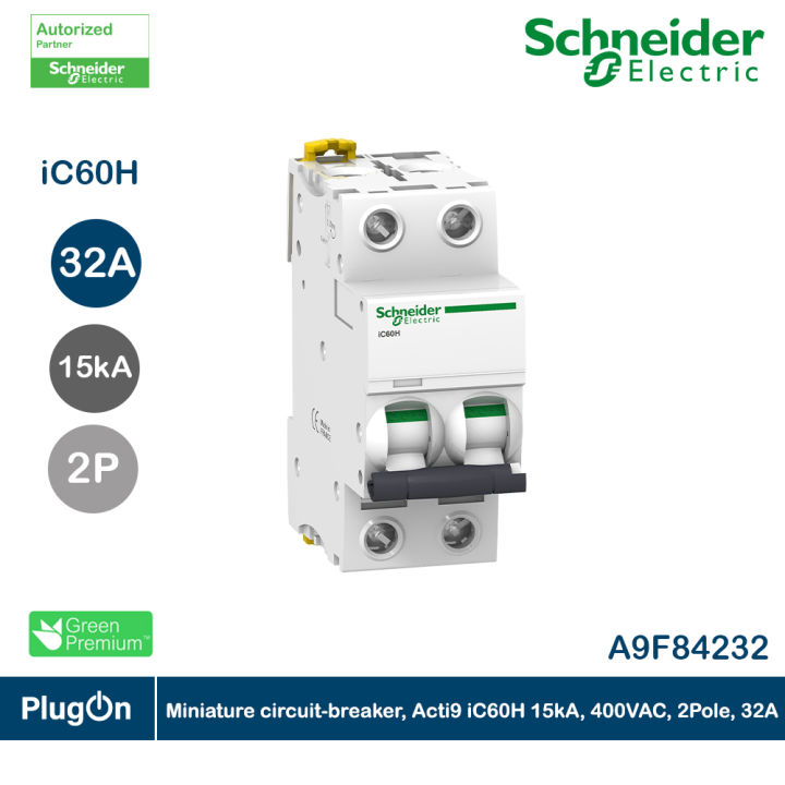 Schneider Electric a9 F84206 ic60h Disgiuntore, Acti9, curvatura C, 2P, 85 mm altezza x 36 mm larghezza x 78.5 mm profondità, 6 A Corrente, 50/60 Hz, Bianco