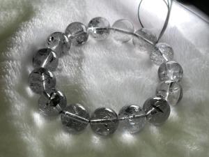 Natural Crystal Black Herkimer Bracelet 天然水晶 黑闪灵钻 手串 14mm