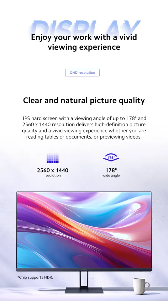 Xiaomi 2K Monitor A27Qi 27 Inch 2K QHD IPS 100Hz Low Blue