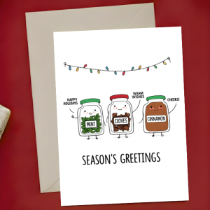 Christmas Card - Seasons Greetings | Spice Jars Mint Cloves Cinnamon | A6