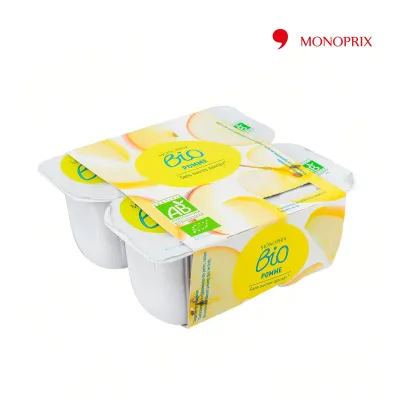 Monoprix Organic No Added Sugar Apple Compote (Applesauce Puree) 4X95G