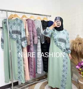 BAJU GAMIS MALINI DRESS BAHAN CRINKLE MIX CERUTY MOTIF BAJU GAMIS FASHION WANITA TERBARU VIRAL KEKINIAN