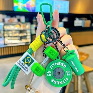 PERPE Detachable Fitness Series Pendant with Buckle Simulation Style Simulation Dumbbells Keyring  Dopamine Plates Keychain