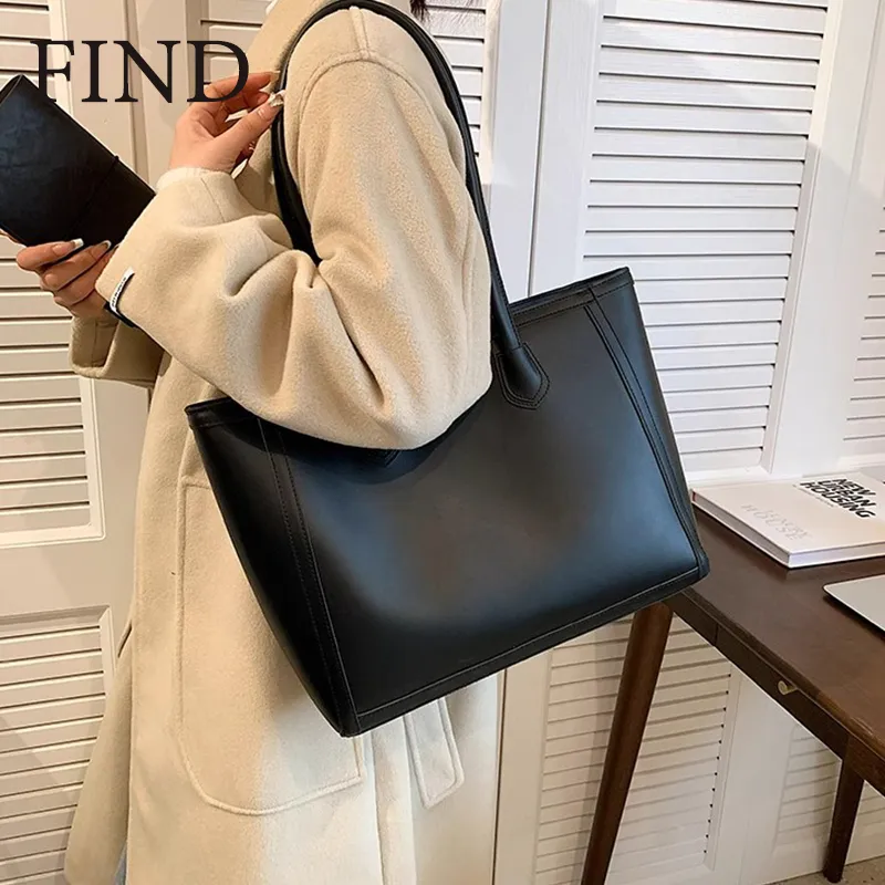 FIND Large Capacity Tote bag Commuter Bag Plain Leather Office Shoulder Bag  for Women Fashion Hand bag