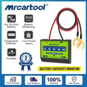 MRCARTOOL 12V 24V Battery Capacity Monitor Portable Car Battery Capacity Monitoring Low Power Alarm 5 Segments Indicator Analyzer