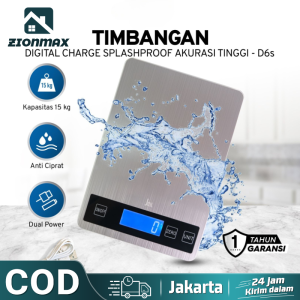 Timbangan Dapur Digital 1gr/15kg Splashproof Akurat dengan Fitur Tare Chargeable - D6S