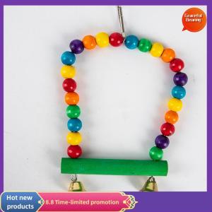 Graceful Natural Wooden Parrots Swing Toy Birds Perch Hanging Swings Cage Colorful Beads