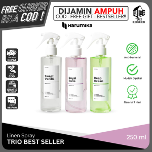 HARUMIKA LINEN SPRAY ANTI BACTERIAL (BUY 1 GET 3) PAKET TRIO 250ML ROOM REFRESHER Serbaguna Solusi Tidur Lelap Pengharum Bantal dan Guling Atasi Imsonia Depresi Stres Membasmi Kuman dan Bakteri Aroma AEGIS HILLS / AURURE BLUE / MORNING VIBES Parfume Parfu