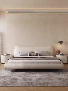 Italian minimalist beds small household double beds light luxury simple modern master bedroom European solid wood beds