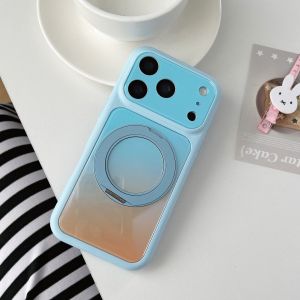 Gradient Ring Stand Metallic Skin Texture Phone Case for iPhone 17 Pro Max 16 15 Pro Shockproof Protective Cover 
