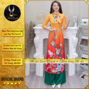 Áo Dài Cách Tân Ombre Màu Vàng Đỏ Duyên Dáng Lụa Tây Thi H96 Cao Cấp - Áo Dài Xuân Quỳnh