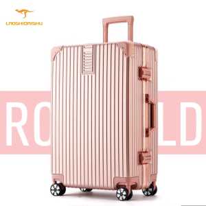 Laoshidaishu koper Series Size 2024 Inch TSA Lock Aluminium Frame Suitcase Anti Pecah ahan Banting Roda 4 Putar 360derajat