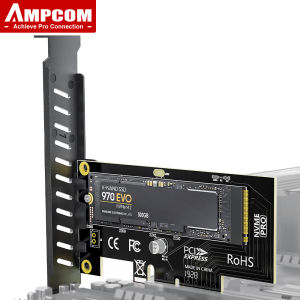 AMPCOM Kartu Adapter M.2 NVME SSD ke PCIe 4.0 Kartu Ekspansi SSD PCIe 4.0 X4 64Gbps untuk Desktop PC PCI-E GEN4 Kecepatan Penuh