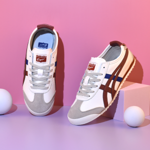 2024 Original Tiger Shoes Mens and Womens Classic Retro MEXICO 66 Sports Shoes Comfortable and Versatile Casual Shoes Fashion Anti Slip Leather Shoes Off White/brown Red