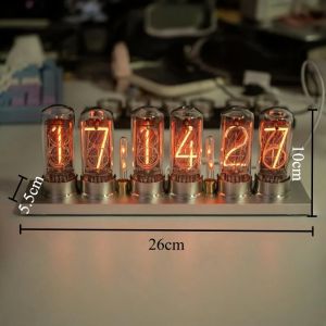 FFBH Electron Table Clocks Retro Creative Table Digital Display Clock IN-18 Cyberpunk Tube Clock Modern Technological Home Decor T6H1N