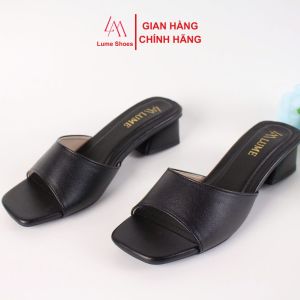 Dép cao gót nữ công sở Lume màu Đen mũi hở da PU cao cấp đế cao su non chống trơn trượt đế cao 3cm