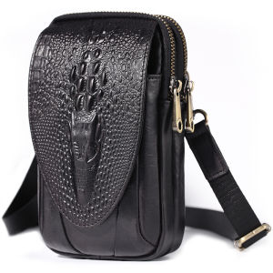 Piuncle Brand Genuine Leather Mens Casual Belt Bags Multi-functional Single-shoulder Bag Men Cross Body Bags Cell Phone Hip Bum Belt Bags Mobile Phone Pouch Money Pocket Natural Cowhide Small Messenger Bags Belt Wallet Pouch Cow Leather Male