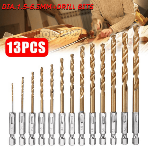 [BISA COD] 1 SET Mata Bor Power Drill Steel Titanium Hex Shank 13PCS High Quality Multifungsi | Mata Bor Set Komplit Alumunium Logam Lunak Kayu Plastik Baja | Drill | Driver