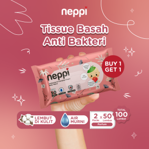 Neppi Tisu / Tissue Basah Bayi Antibacterial Changing diapers Wipes Parfum - 50s (Buy 1 Get 1 Free)