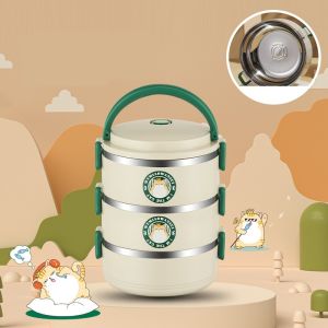 กล่องอาหารกลางวันฉนวนกันความร้อนแบบพกพาสําหรับนักเรียน กล่องอาหารกลางวันดูสูงหลายชั้น