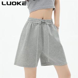 Luoke Sports shorts for women wearing summer thin loose casual wide leg pants with a drooping feel and a slim straight leg quarter pants