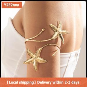 【Local shipping】 Fashion Boho Metal Starfish Cuff Bracelet Bangle For Women Punk Summer Beach Travel Open Adjustable Arm Bracelet Jewelry