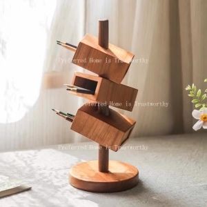OnlyF U Solid Wood Slanted Pen Holder Multifunctional Pen Holder Creative Office Desktop Decoration and Storage 5Y6Z3