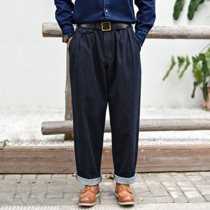 Sauce Zhan Men Jeans Indigo Wide Leg Jeans for Summer Loose Fit