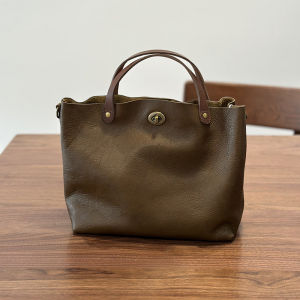 Vegetable Tanned Leather Tree Cream Top Layer Leather Womens Genuine Leather Handbag Shoulder Crossbody Bag Vintage Lock Bag