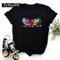 2025 New Year Spring Festival Among Us T shirt  Serigala Api Super Membunuh Cetakan Bunga Permainan T T-Shirt untuk Lelaki dan Wanita Memakai Topi Lengan Pendek Hitam  COD. 